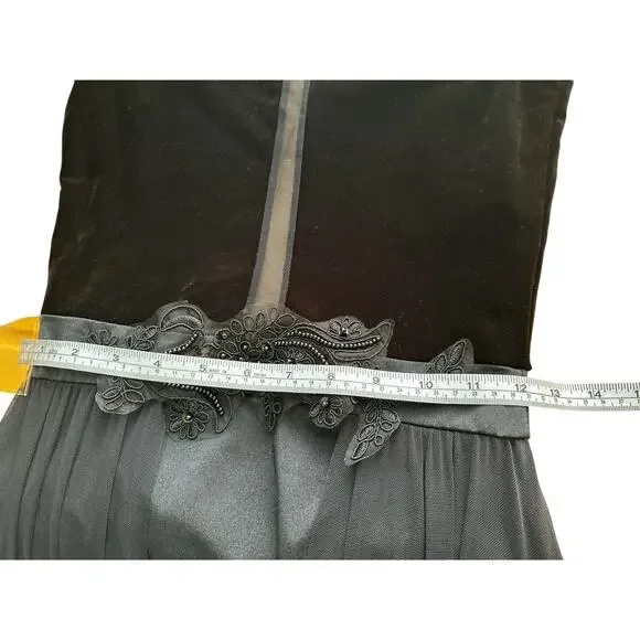 WEISSMAN Dance Costume black velvet maxi applique dress WASTE OF TIME 10984 SA - Picture 12 of 15